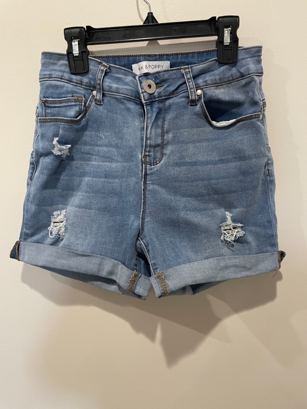 Mid-Rise Light Blue Distressed Denim Shorts